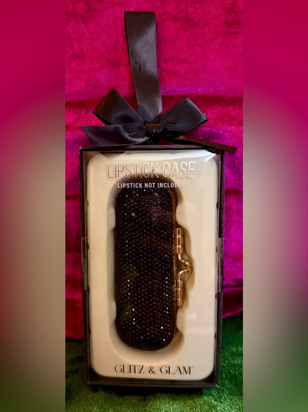Black Rhinestone Lipstick Case with Gold Clasp